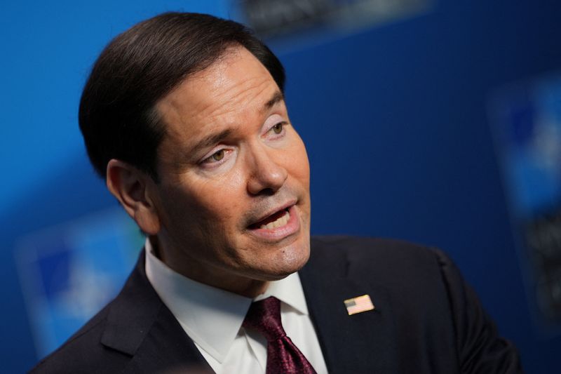 United States Secretary of State Marco Rubio speaks with journalists during a meeting of NATO foreign ministers in Helsingborg, Sweden, Friday, May 22, 2026.     Julia Demaree Nikhinson/Pool via REUTERS