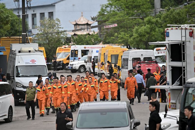 Rescuers work at the site following a gas explosion at Liushenyu coal mine in Qinyuan county, Shanxi province, China May 23, 2026. cnsphoto via REUTERS