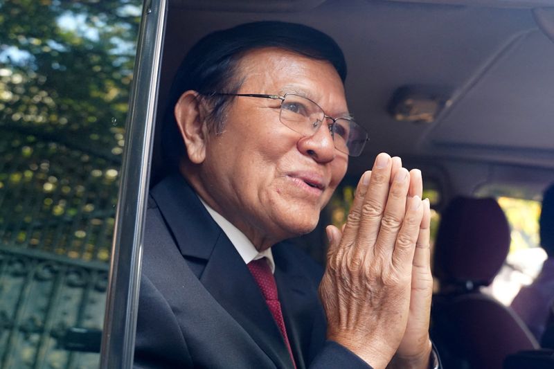 Former Cambodia National Rescue Party (CNRP) leader Kem Sokha leaves his house for the Phnom Penh Municipal Court for the hearing of the verdict in his treason case where he was was sentenced to 27 years in detention under house arrest after being found guilty, in Phnom Penh, Cambodia, March 3, 2023. REUTERS/Cindy Liu