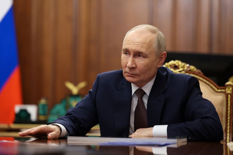 Russian President Vladimir Putin attends a meeting at the Kremlin in Moscow, Russia May 25, 2026. Sputnik/Vyacheslav Prokofyev/Pool via REUTERS