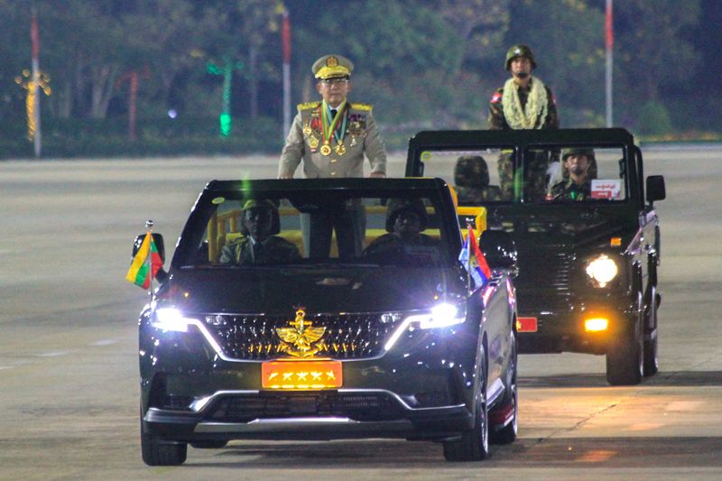 FILE PHOTO: Myanmar's military leader Senior General Min Aung Hlaing participates in a parade commemorating the 81st Armed Forces Day in Naypyidaw, Myanmar, March 27, 2026. REUTERS/Stringer/File Photo
