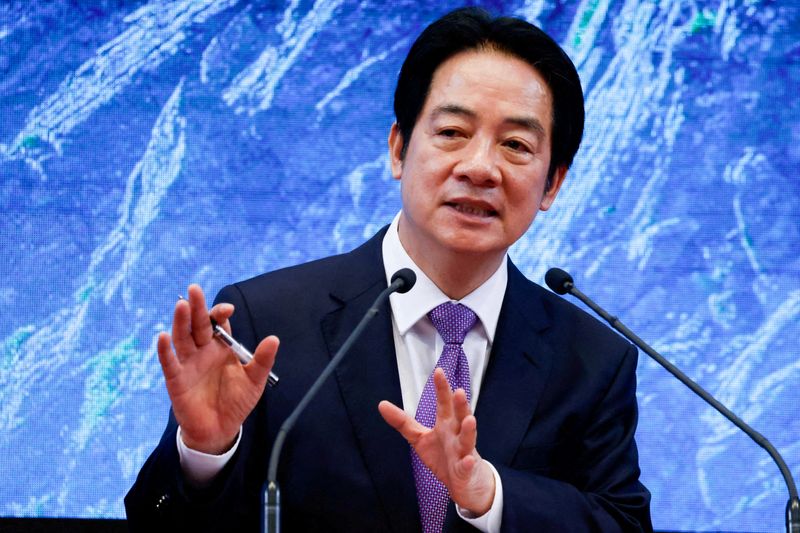 FILE PHOTO: Taiwan President Lai Ching-te speaks at a news conference on the second anniversary of his taking office, at the presidential building in Taipei, Taiwan May 20, 2026. REUTERS/Ann Wang//File Photo