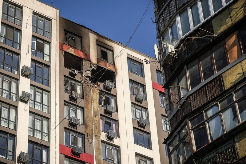 A damaged residential building after an overnight Russian missile and drone strike, amid Russia's attack on Ukraine, in Kyiv, Ukraine June 2, 2026. REUTERS/Alina Smutko