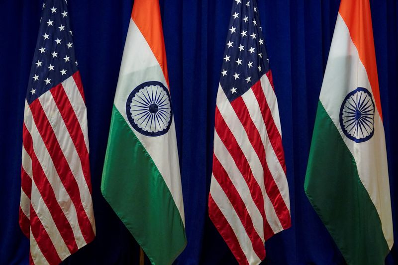 U.S. and Indian flags are displayed ahead of a meeting between Indian External Affairs Minister S. Jaishankar and U.S. Secretary of State Marco Rubio (not pictured) at the Lotte New York Palace Hotel on the sidelines of the 80th United Nations General Assembly in New York City, U.S., September 22, 2025. REUTERS/Bing Guan/Pool