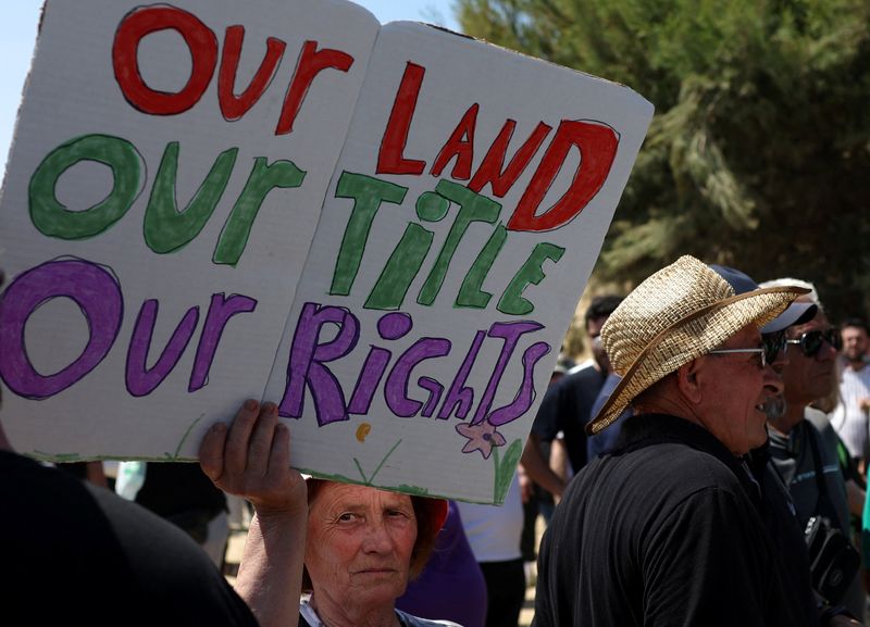 People protest at the Vjosa-Narte protected area where a luxury resort is planned by a company linked with Donald Trump's son-in-law Jared Kushner, near Vlora, Albania, May 30, 2026. REUTERS/Florion Goga