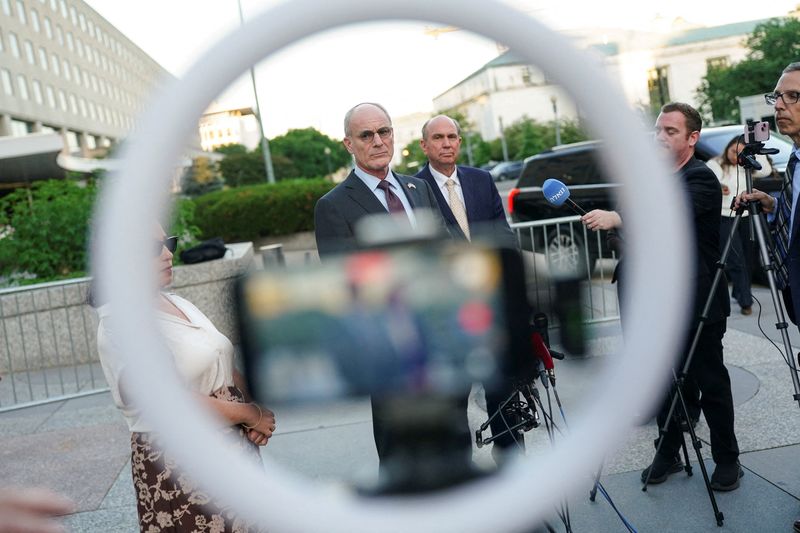 Israeli Ambassador to the U.S. Yechiel Leiter looks on as he speaks with the media after the Trump administration said Israel and Lebanon agreed to implement a ceasefire to end hostilities, at the State Department in Washington, D.C., U.S., June 3, 2026. REUTERS/Nathan Howard