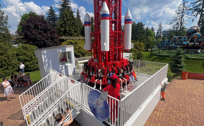 People enjoy the "Oreshnik" ride, named after a nuclear-capable hypersonic missile, at an amusement park in Saint Petersburg, Russia June 5, 2026. REUTERS/Stringer