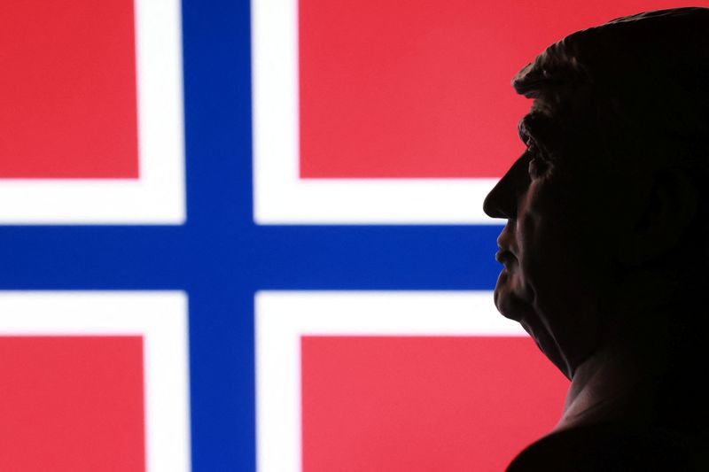 A 3D-printed miniature model of U.S. President Donald Trump and the Norway flag appear in this illustration taken January 17, 2026. REUTERS/Dado Ruvic/Illustration