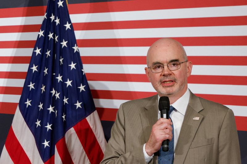 Director of the American Institute in Taiwan Raymond Greene speaks at a reception celebrating the upcoming U.S. Independence Day, in Taipei, Taiwan May 27,2026. REUTERS/Ann Wang