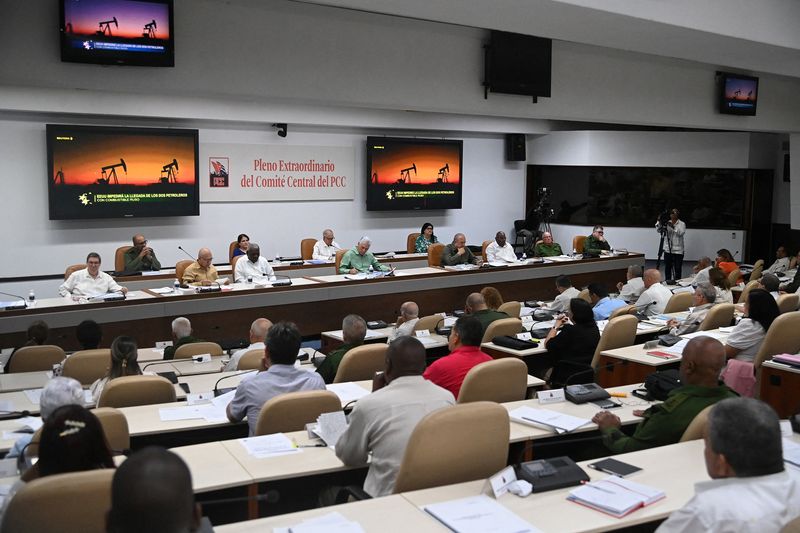 Members of Cuba's political bureau hold an extraordinary plenum of the Communist Party's Central Committee to evaluate proposals for economic and social measures announced by Cuba's President Miguel Diaz-Canel, in Havana, Cuba June 17, 2026. Estudios Revolucion/Handout via REUTERS