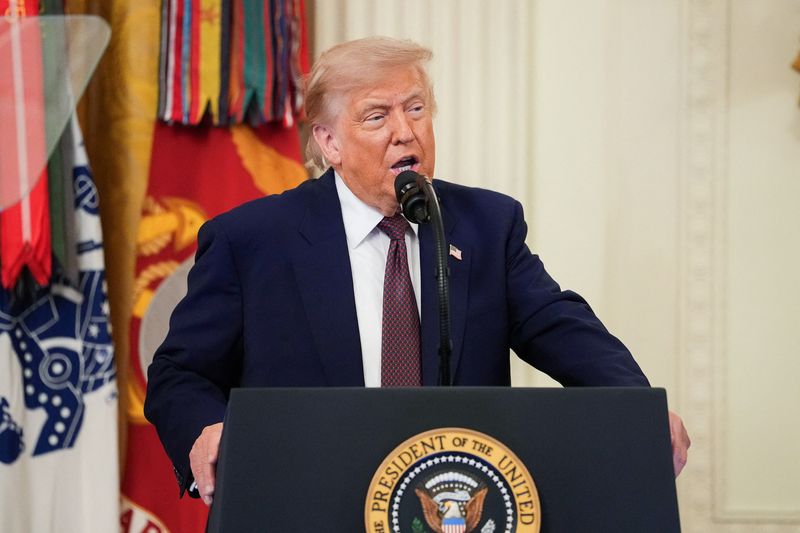 U.S. President Donald Trump speaks during a Medal of Honor ceremony at the White House in Washington, D.C., U.S., June 18, 2026. REUTERS/Eric Lee