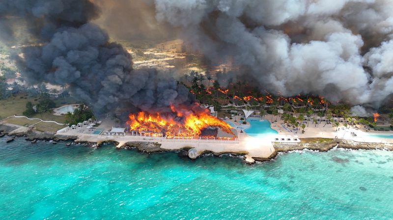 A drone view shows a fire at the Viva Wyndham Dominicus Beach Hotel in Bayahibe, La Altagracia, Dominican Republic, June 19, 2026 in this screen grab obtained from social media video. Gojko Culibrk/via REUTERS