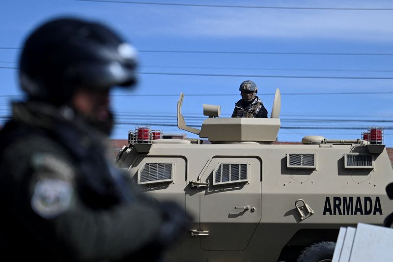 Military personnel are deployed, after Bolivian President Rodrigo Paz declared a nationwide state of emergency following weeks of violence and blockades, in El Alto, Bolivia, June 20, 2026. REUTERS/Claudia Morales