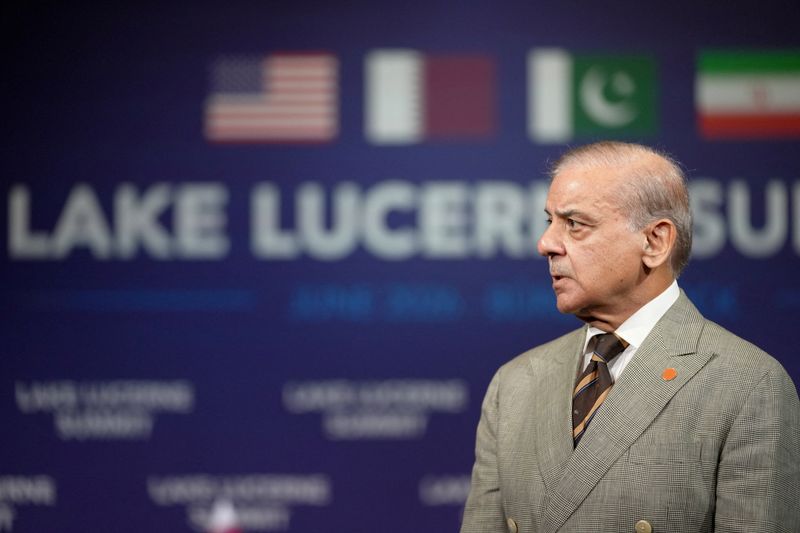 Pakistan's Prime Minister Shehbaz Sharif attends a quadrilateral meeting between the U.S., Iran, Pakistan, and Qatar at the Lake Lucerne Summit, aimed at advancing a deal to end the Middle East conflict, at Buergenstock Resort Lake Lucerne, near Stansstad, Switzerland, June 21, 2026. REUTERS/Nathan Howard/Pool