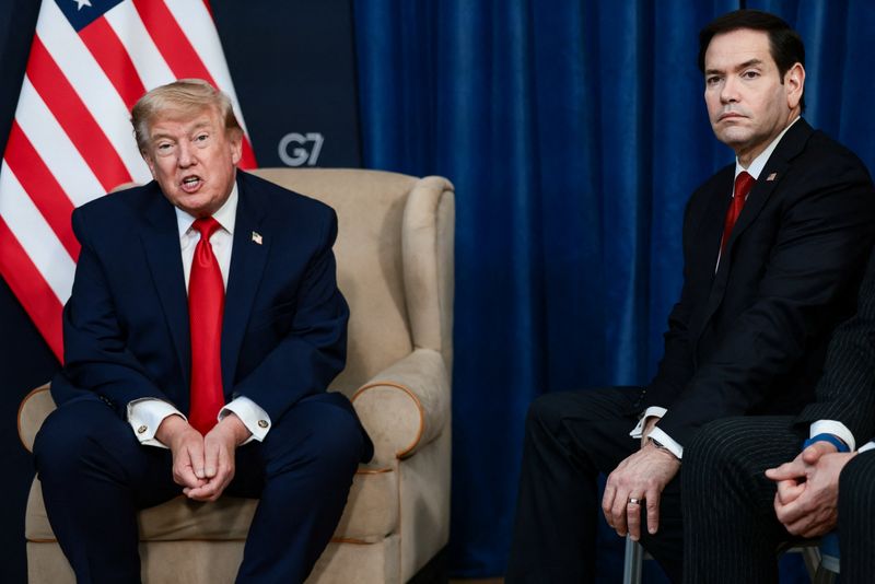 U.S. President Donald Trump and U.S. Secretary of State Marco Rubio attend a bilateral meeting with the Emir of Qatar, Sheikh Tamim bin Hamad Al Thani, on the sidelines of the G7 summit, in Evian-les-Bains, France, June 16, 2026. REUTERS/Evelyn Hockstein