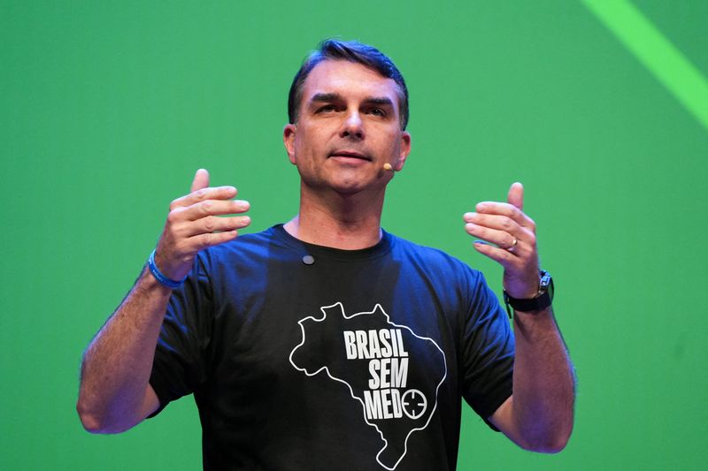 Brazilian Senator Flavio Bolsonaro speaks during an event in Sao Paulo, Brazil, June 18, 2026. REUTERS/Alexandre Meneghini
