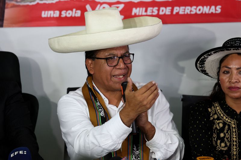 Peru's presidential candidate Roberto Sanchez addresses the media as Peru's electoral board reviews contested ballots from the June 7 runoff election between Sanchez and candidate Keiko Fujimori, in Lima, Peru June 18, 2026.  REUTERS/Alessandro Cinque