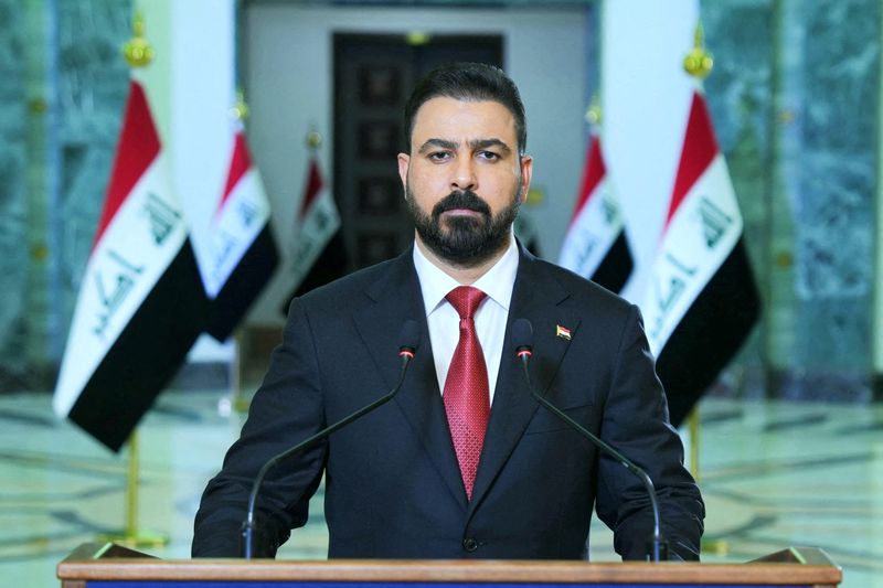 FILE PHOTO: Iraqi Prime Minister Ali al-Zaidi delivers a televised address after assuming office, in Baghdad, Iraq May 16, 2026. Iraqi Prime Minister Media Office/Handout via REUTERS