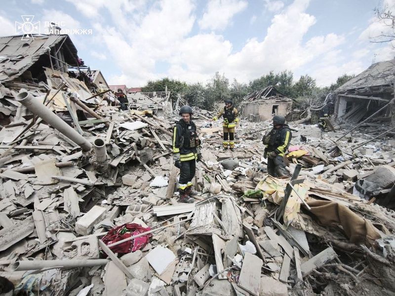 Rescuers work at a site of a Russian air strike, amid Russia's attack on Ukraine, in Zaporizhzhia, Ukraine in this handout picture released June 28, 2026. Press service of the State Emergency Service of Ukraine in Zaporizhzhia region/Handout via REUTERS