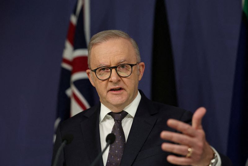 FILE PHOTO: Australia's Prime Minister Anthony Albanese gestures during a press conference, in Sydney, Australia, June 18, 2026. REUTERS/Hollie Adams/File Photo