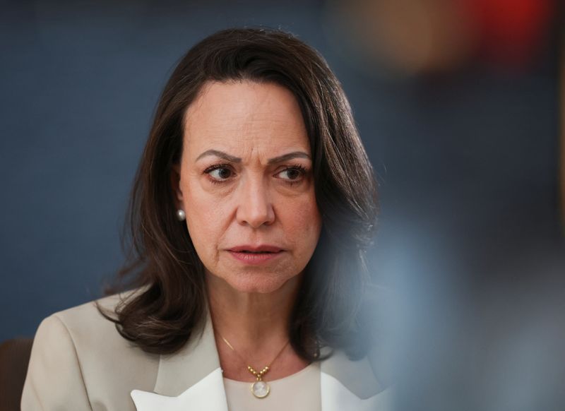 Venezuelan opposition leader Maria Corina Machado attends an interview with Reuters in Madrid, Spain, April 19, 2026. REUTERS/Isabel Infantes