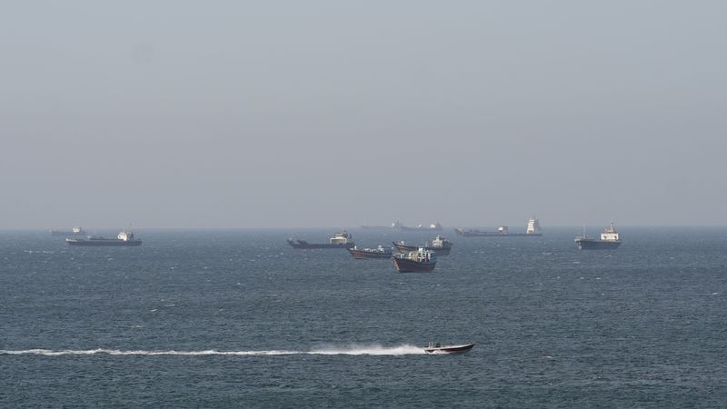 Ships and tankers in the Strait of Hormuz off the coast of Musandam, Oman, April 18, 2026. REUTERS/Stringer/File Photo