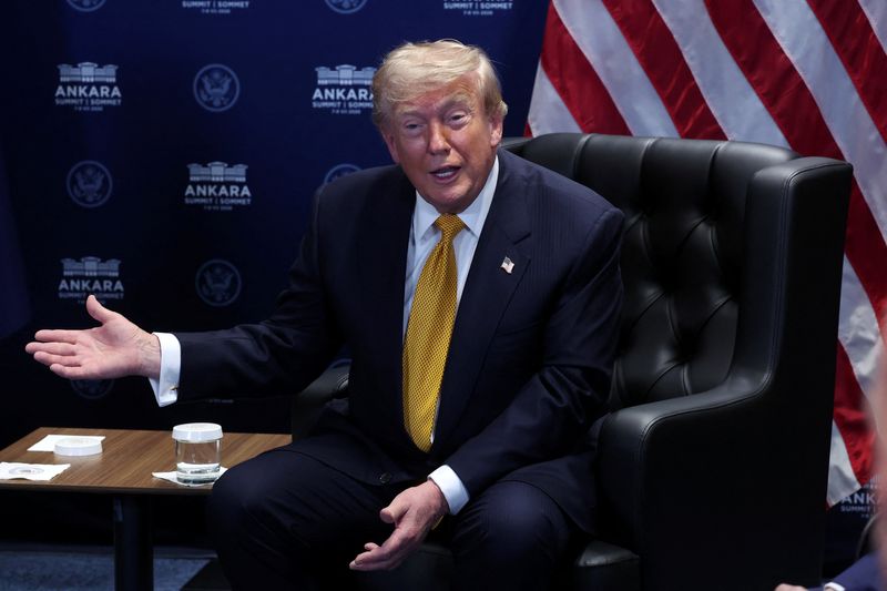 US President Donald Trump speaks during a meeting with NATO Secretary General Mark Rutte (not pictured) on the sidelines of the NATO summit in Ankara, Turkey, 08 July 2026. The NATO Summit takes place from 07-08 July.  FILIP SINGER/Pool via REUTERS