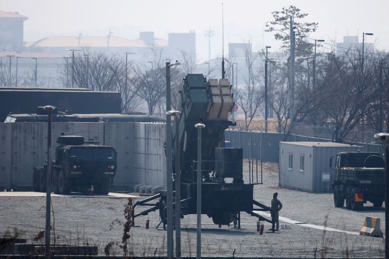 U.S. Patriot missile defense systems at a U.S army base in Pyeongtaek, South Korea, March 12, 2026. REUTERS/Kim Hong-Ji