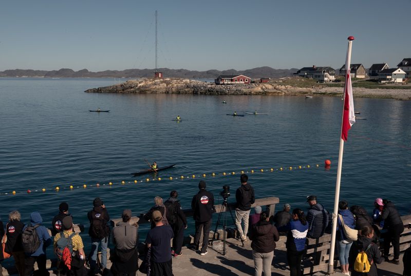 Spectators watch at the harpoon throwing event during a Greenlandic traditional kayaking championship in Nuuk, Greenland, July 7, 2026. REUTERS/Tim Barsoe