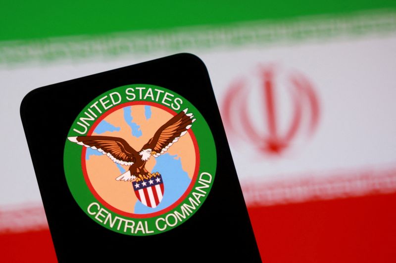 CENTCOM (U.S. Central Command) logo and Iranian flag are seen in this illustration taken April 15, 2026. REUTERS/Dado Ruvic/Illustration