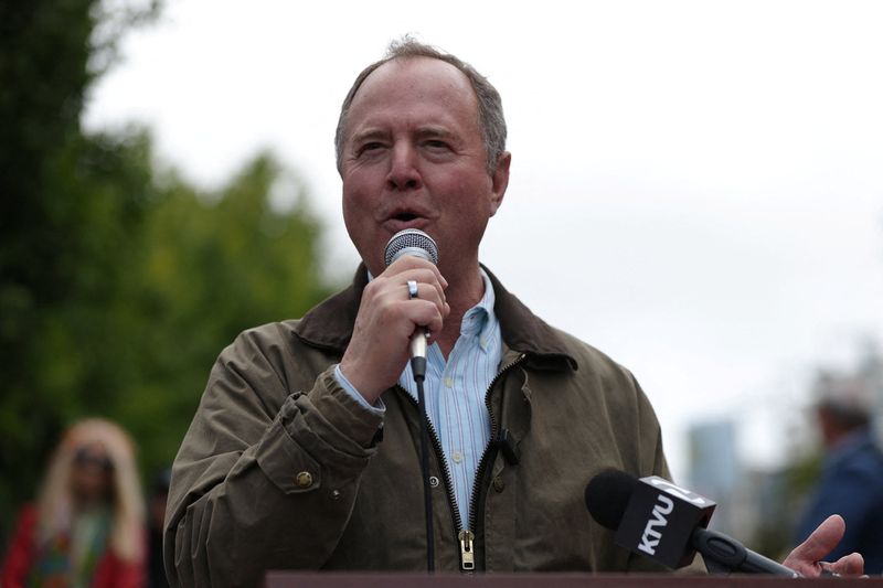 Senator Adam Schiff (D-CA) speaks during a rally in support of congressional candidate Connie Chan in San Francisco, California, U.S., May 29, 2026. REUTERS/Manuel Orbegozo