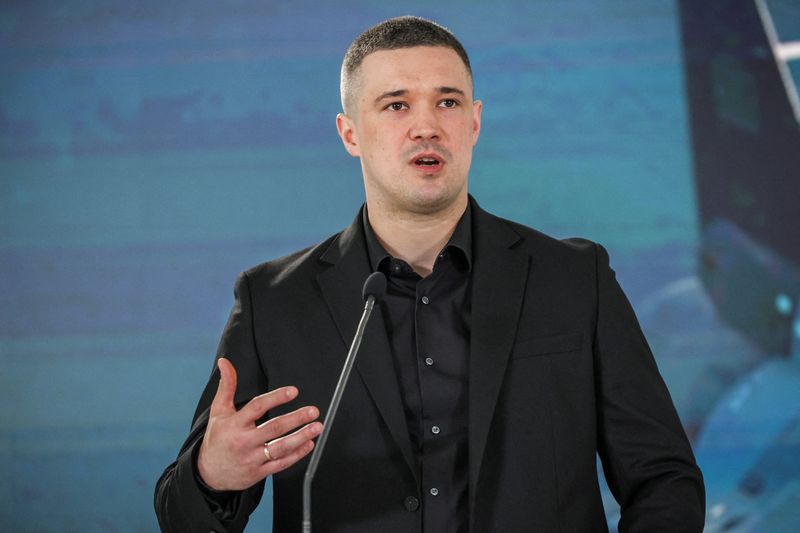 FILE PHOTO: Ukraine's Minister of Defence Mykhailo Fedorov speaks at a joint press conference in Kyiv, Ukraine, July 1, 2026. REUTERS/Alina Smutko/File Photo