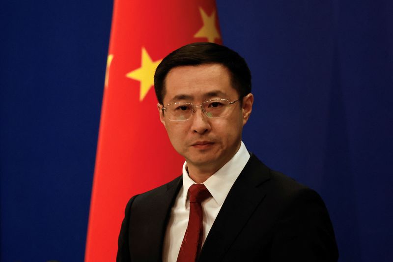 Chinese Foreign Ministry spokesperson Lin Jian attends a press conference in Beijing, China April 10, 2025. REUTERS/Tingshu Wang