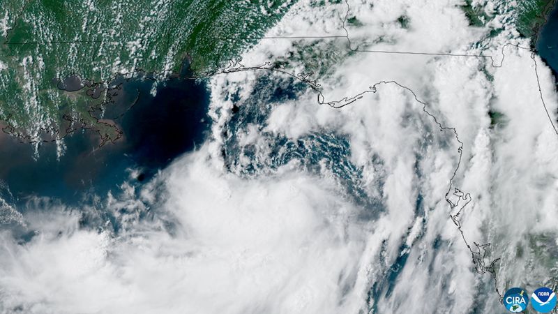 A satellite view of Tropical Storm Bertha forming over the eastern Gulf of Mexico near Florida, U.S., July 20, 2026.  CSU/CIRA & NOAA/Handout via REUTERS