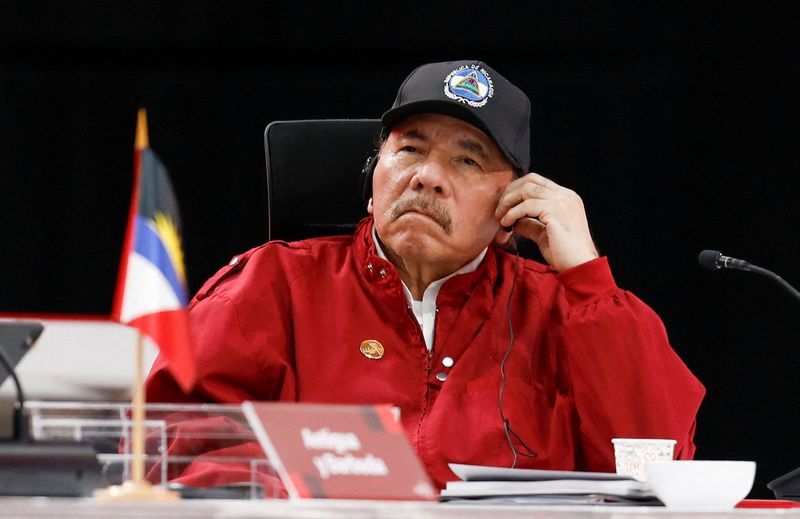 FILE PHOTO: Nicaragua's President Daniel Ortega looks on as he attends a meeting of leaders of the member states of the Bolivarian Alliance for the Peoples of Our America and the Treaty of Commerce and Promotion (ALBA-TCP), in Caracas, Venezuela December 14, 2024. REUTERS/Leonardo Fernandez Viloria/File Photo