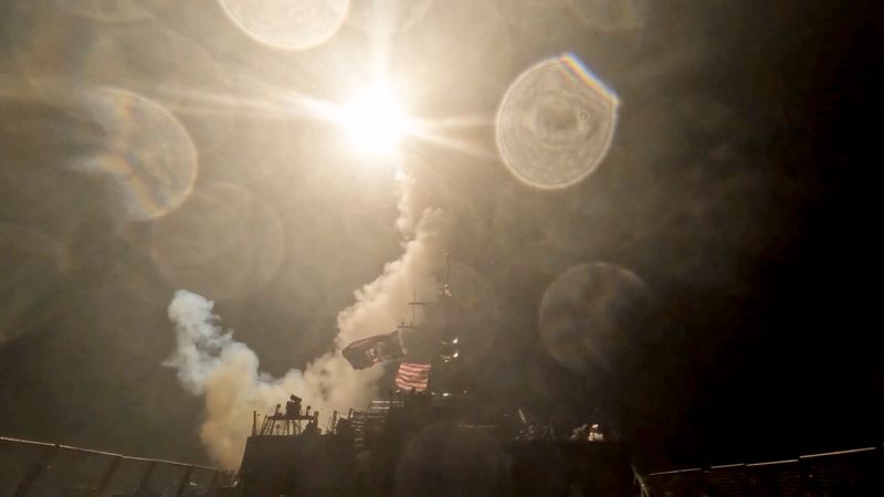 A U.S. warship launches a munition at an unknown location during what the U.S. military says is its latest wave of strikes on Iran, hitting "Iranian military targets such as coastal surveillance and air defense sites, military logistics infrastructure, and maritime capabilities," in this still image taken from handout video released July 16, 2026.    U.S. Central Command/Handout via REUTERS