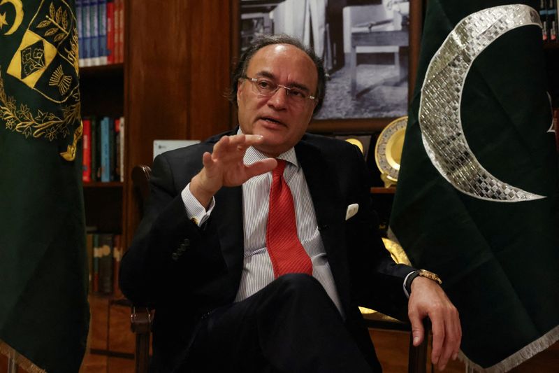 FILE PHOTO: Pakistan Finance Minister Muhammad Aurangzeb speaks during a Reuters interview in Islamabad, Pakistan, June 15, 2026. REUTERS/Akhtar Soomro/File Photo