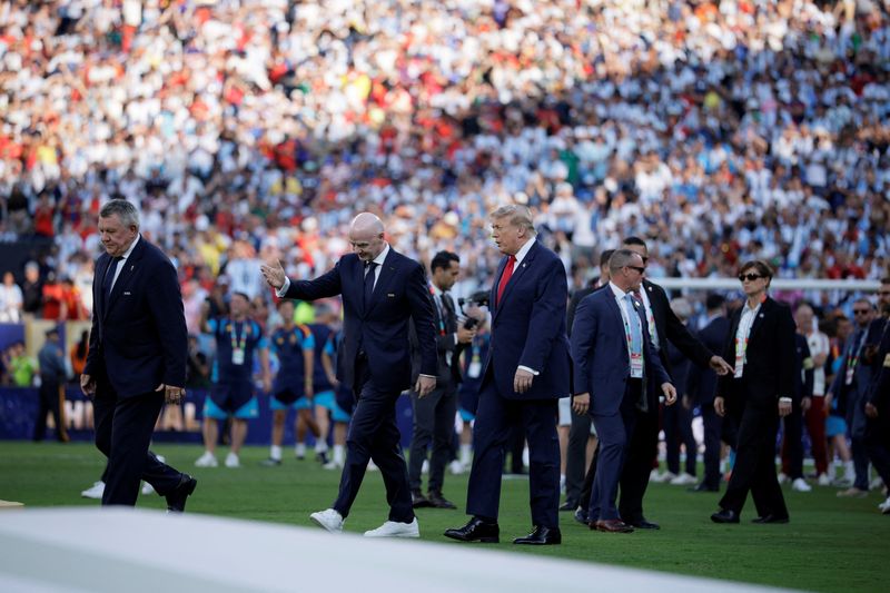 U.S. President Donald Trump and FIFA President Gianni Infantino attend the FIFA World Cup 2026 Final between Spain and Argentina at New York New Jersey Stadium in East Rutherford, New Jersey, U.S., July 19, 2026. REUTERS/Evan Vucci