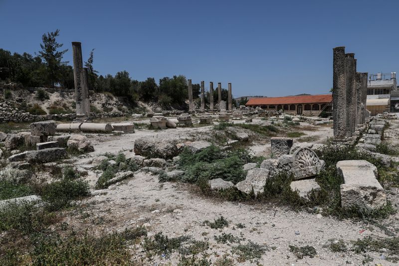 Pillars and archaeological remains in the ancient village of Sebastia, near Nablus in the Israeli-occupied West Bank, June 4, 2026. REUTERS/Ammar Awad