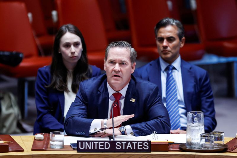 FILE PHOTO: U.S. Ambassador to the United Nations Mike Waltz addresses a United Nations Security Council meeting on the situation in the Middle East, at the United Nations headquarters, in New York City, U.S., June 29, 2026. REUTERS/Eduardo Munoz/ File Photo