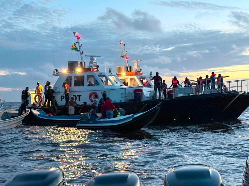 Rescue efforts progress after MV Barima, a ferry carrying people, capsized off the coast of Guyana in South America, in this handout image released on July 19, 2026. Bishop Juan Edghill/Handout via REUTERS