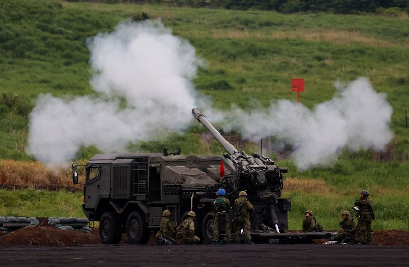 A Japan Ground Self Defense Force's Type 19 155 mm self-propelled howitzer fires during an annual training session near Mount Fuji at Higashifuji training field in Gotemba,Shizuoka, Japan, June 7, 2026. REUTERS/Manami Yamada