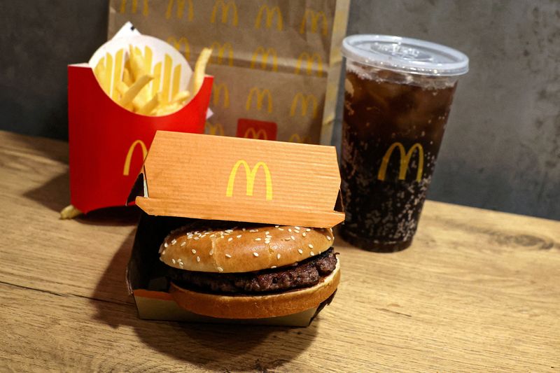 FILE PHOTO: A McDonald's Quarter Pounder hamburger, fries  and a coke, are seen in an illustration picture taken in New York City, U.S., October 24, 2024.  REUTERS/Brendan McDermid/File Photo