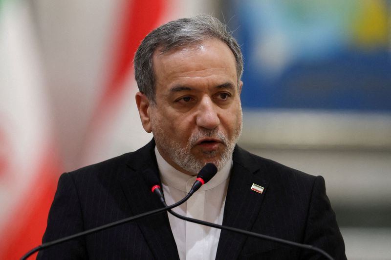 FILE PHOTO: Iranian Foreign Minister Abbas Araqchi attends a press conference alongside Iraqi Foreign Minister Fuad Hussein (not pictured), in Baghdad, Iraq, June 28, 2026. REUTERS/Thaier Al-Sudani/File Photo
