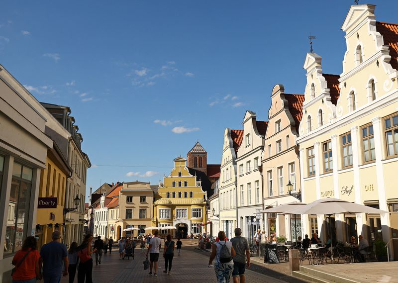 A general view of the pedestrian zone in the historic town center of Wismar, Mecklenburg-Western Pomerania, Germany, August 8, 2026. REUTERS/Lisi Niesner