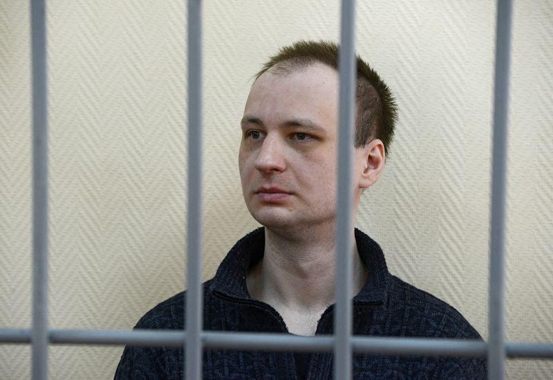 FILE PHOTO: Former U.S. Marine Robert Gilman, who serves a prison sentence for assaulting a Russian police officer in 2022, attends a court hearing in Voronezh, Russia April 6, 2026. REUTERS/Vladimir Lavrov/File Photo