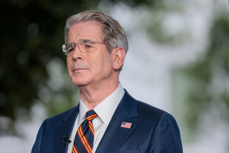 FILE PHOTO: U.S. Treasury Secretary Scott Bessent attends a media interview at the White House in Washington, D.C., U.S., July 30, 2026. REUTERS/Kylie Cooper/File Photo
