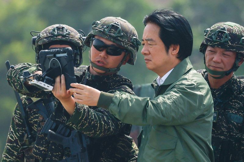 Taiwanese President Lai Ching-te attends a drone demonstration during the annual Han Kuang military exercises at a navy base in Kaohsiung, Taiwan, August 8, 2026. REUTERS/Ann Wang