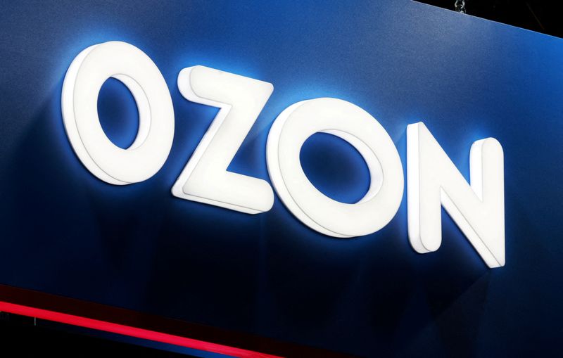 FILE PHOTO: A view shows a board with the logo of Ozon during the St. Petersburg International Economic Forum (SPIEF) in Saint Petersburg, Russia June 19, 2025. REUTERS/Anton Vaganov/File Photo
