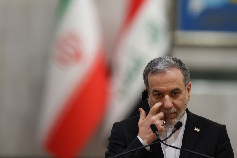 Iranian Foreign Minister Abbas Araqchi attends a press conference alongside Iraqi Foreign Minister Fuad Hussein (not pictured), in Baghdad, Iraq, June 28, 2026. REUTERS/Thaier Al-Sudani